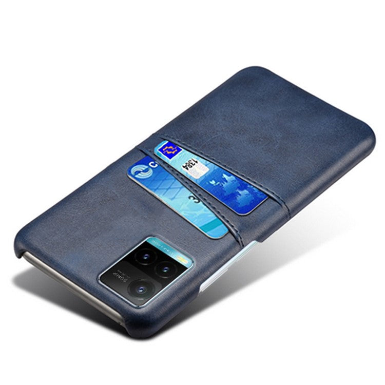Shockproof Phone Covering PU Leather and PC Phone Case Cover with 2 Card Slots for vivo Y21 / vivo Y21s / vivo Y33s - Blue