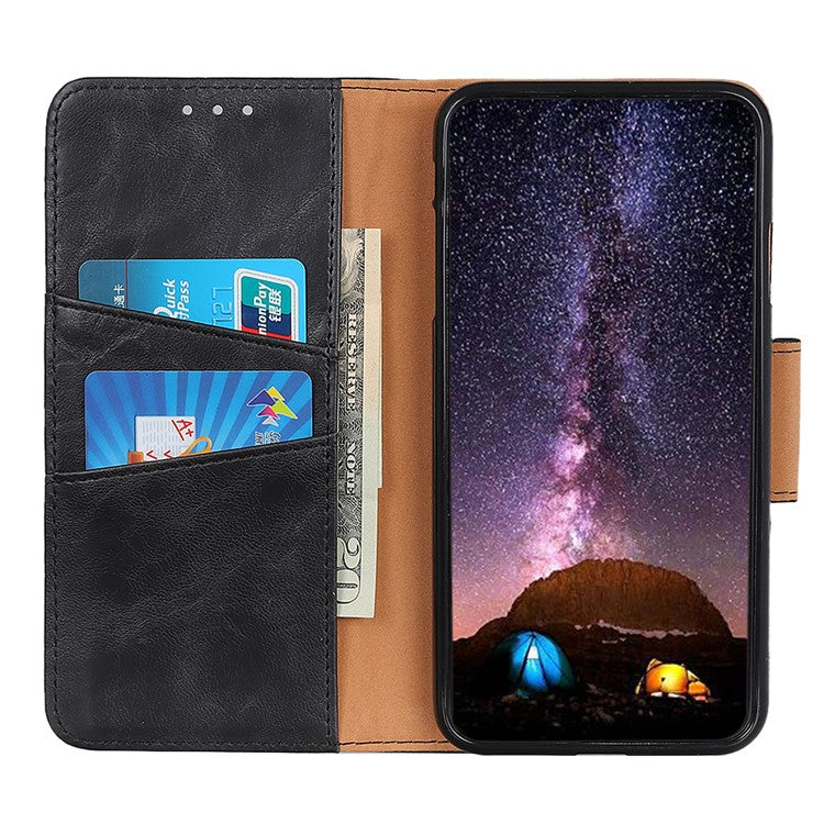 Scratch-resistant Drop-proof Crazy Horse Texture Split Leather + TPU Phone Cover Stand Case with Wallet for Oppo Reno7 5G (China) - Black