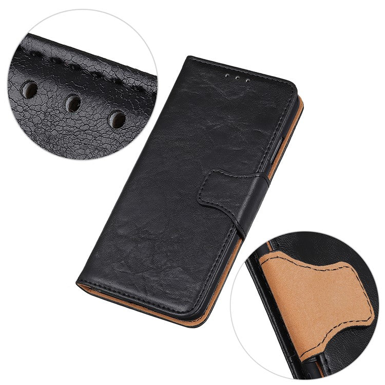 Scratch-resistant Drop-proof Crazy Horse Texture Split Leather + TPU Phone Cover Stand Case with Wallet for Oppo Reno7 5G (China) - Black