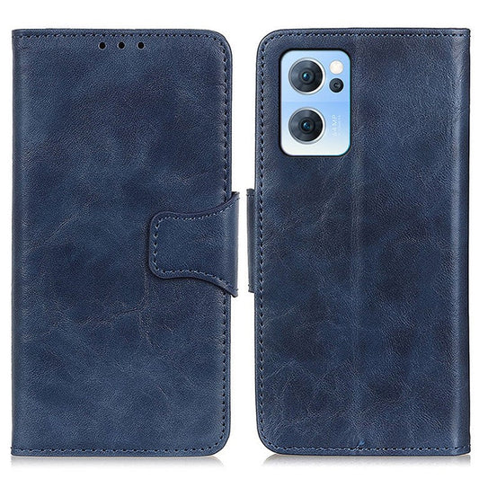 Scratch-resistant Drop-proof Crazy Horse Texture Split Leather + TPU Phone Cover Stand Case with Wallet for Oppo Reno7 5G (China) - Blue