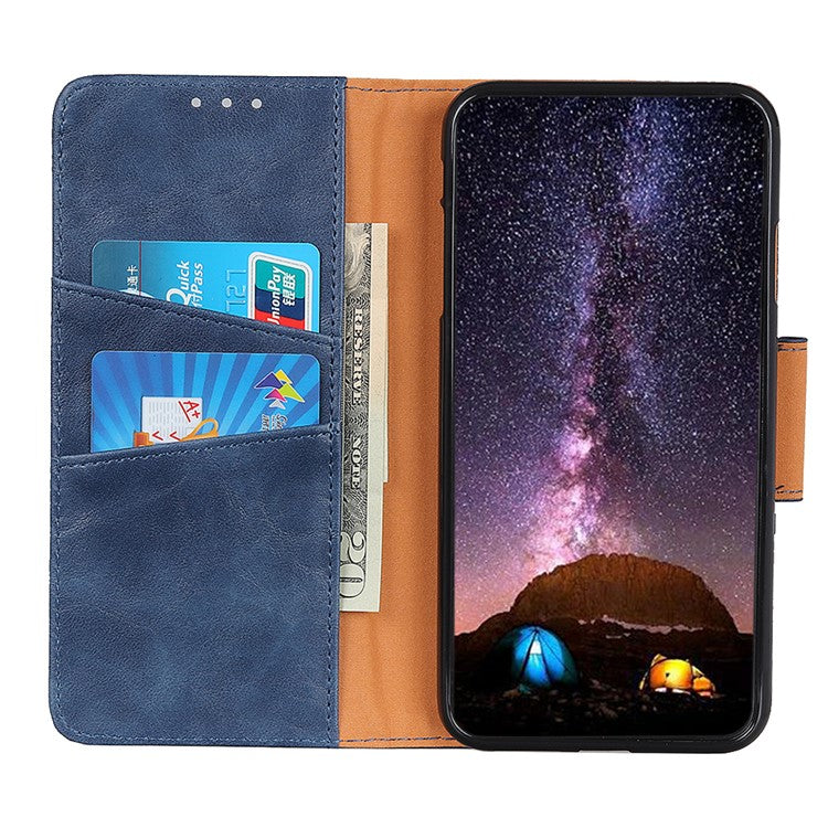 Scratch-resistant Drop-proof Crazy Horse Texture Split Leather + TPU Phone Cover Stand Case with Wallet for Oppo Reno7 5G (China) - Blue