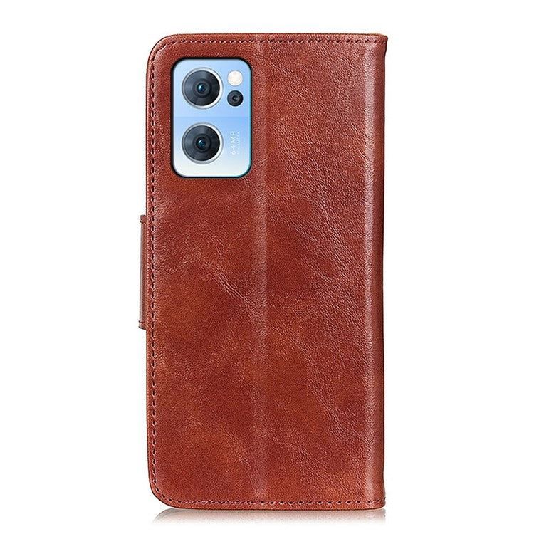 Scratch-resistant Drop-proof Crazy Horse Texture Split Leather + TPU Phone Cover Stand Case with Wallet for Oppo Reno7 5G (China) - Brown