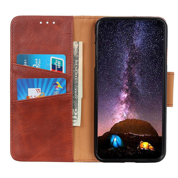Scratch-resistant Drop-proof Crazy Horse Texture Split Leather + TPU Phone Cover Stand Case with Wallet for Oppo Reno7 5G (China) - Brown
