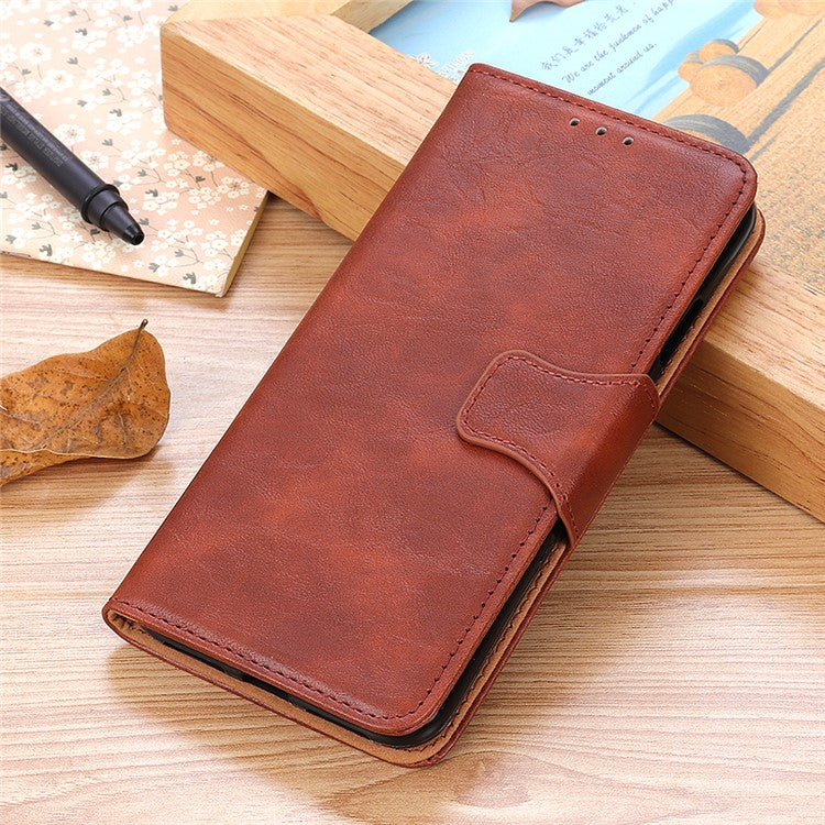 Scratch-resistant Drop-proof Crazy Horse Texture Split Leather + TPU Phone Cover Stand Case with Wallet for Oppo Reno7 5G (China) - Brown