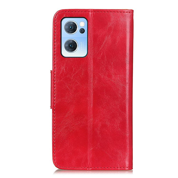 Scratch-resistant Drop-proof Crazy Horse Texture Split Leather + TPU Phone Cover Stand Case with Wallet for Oppo Reno7 5G (China) - Red