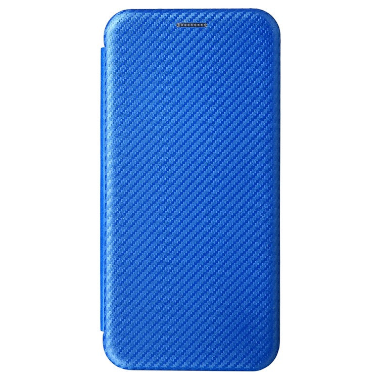 Carbon Fiber Texture Magnetic Auto Closing PU Leather Phone Case Cover with Stand and Card Slot for vivo Y3s (2021) - Blue