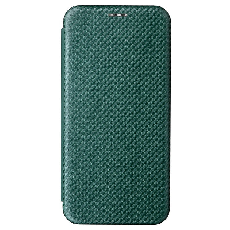 Carbon Fiber Texture Magnetic Auto Closing PU Leather Phone Case Cover with Stand and Card Slot for vivo Y3s (2021) - Green