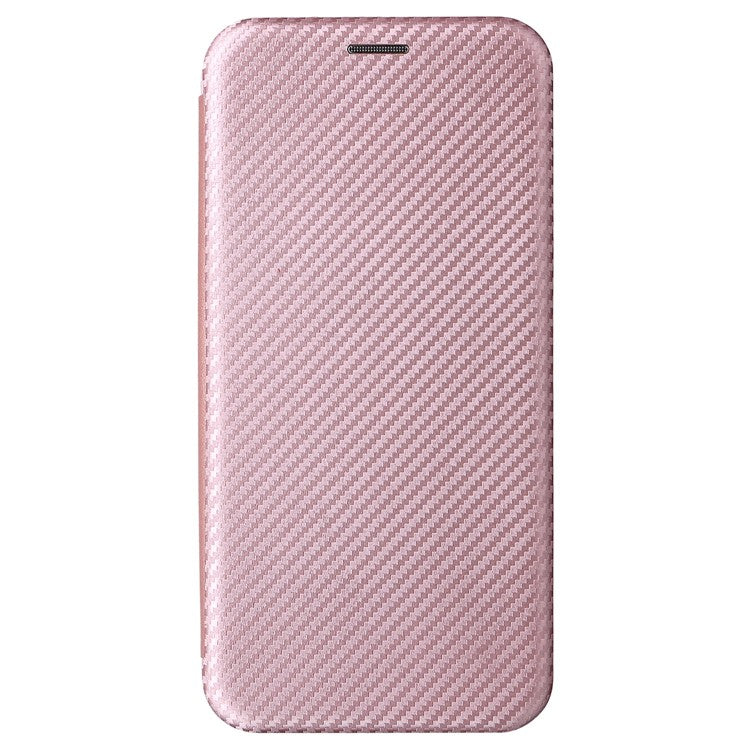 Carbon Fiber Texture Magnetic Auto Closing PU Leather Phone Case Cover with Stand and Card Slot for vivo Y3s (2021) - Rose Gold