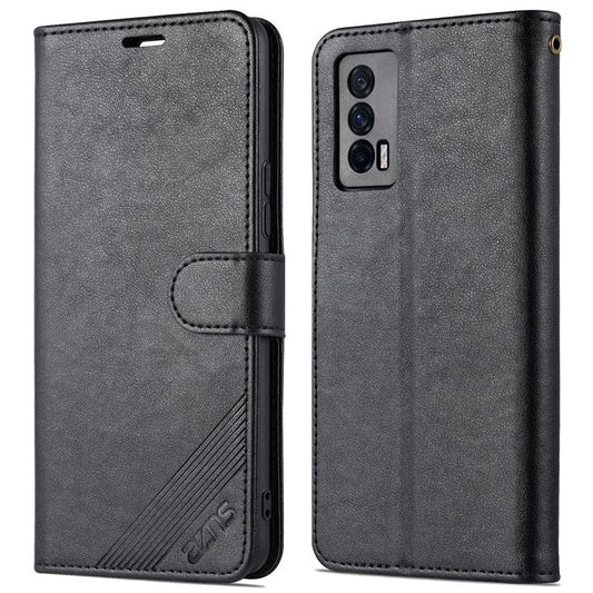 AZNS Textured Leather Case Stand Wallet All-round Protection Phone Cover for vivo iQOO Neo5 - Black