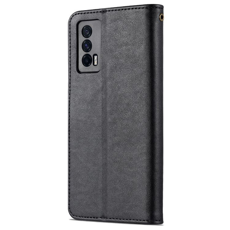 AZNS Textured Leather Case Stand Wallet All-round Protection Phone Cover for vivo iQOO Neo5 - Black