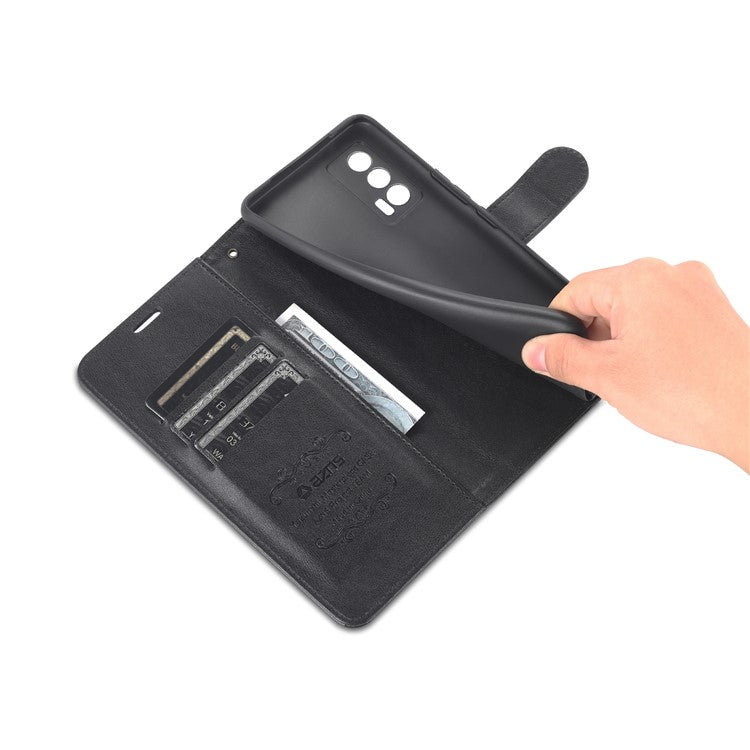 AZNS Textured Leather Case Stand Wallet All-round Protection Phone Cover for vivo iQOO Neo5 - Black