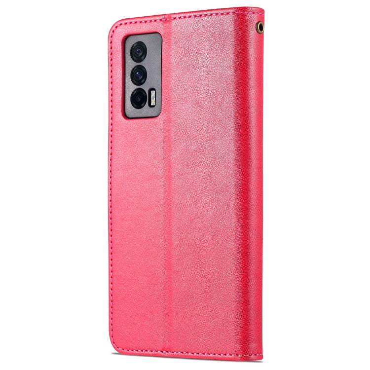 AZNS Textured Leather Case Stand Wallet All-round Protection Phone Cover for vivo iQOO Neo5 - Red