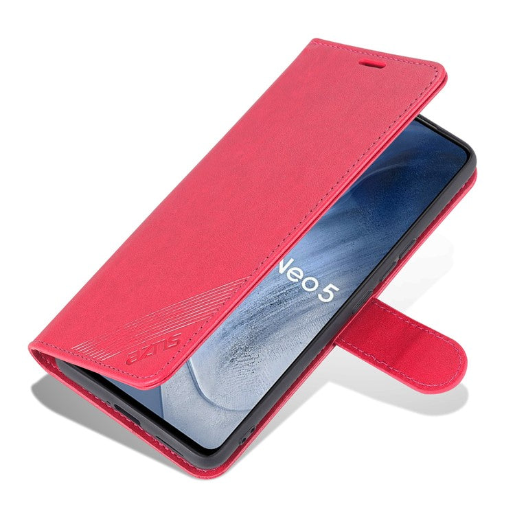 AZNS Textured Leather Case Stand Wallet All-round Protection Phone Cover for vivo iQOO Neo5 - Red
