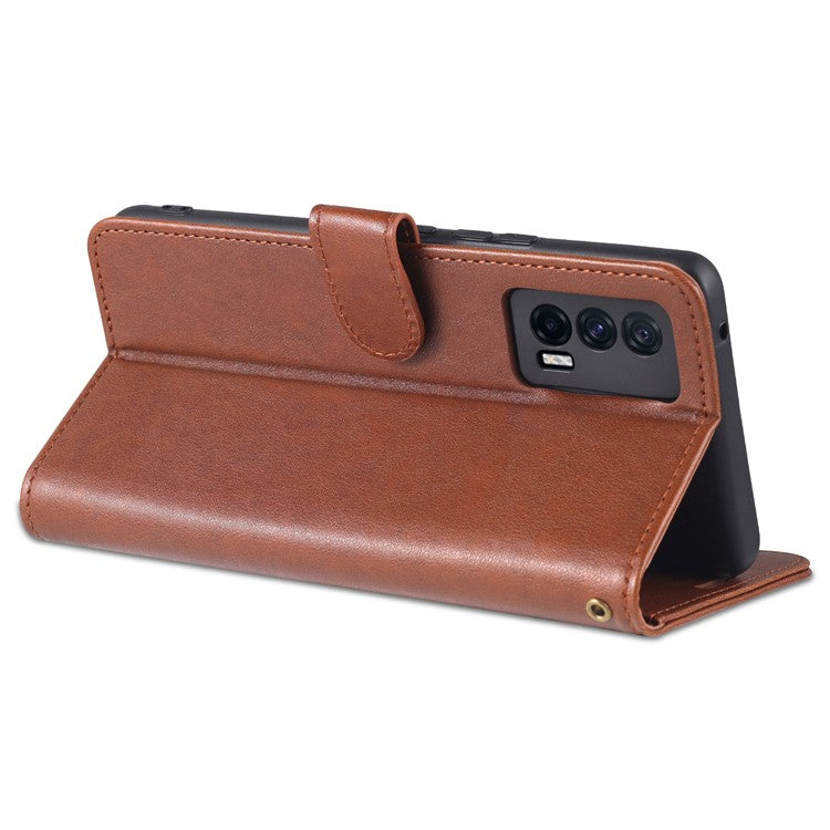 AZNS Textured Leather Case Stand Wallet All-round Protection Phone Cover for vivo iQOO Neo5 - Brown
