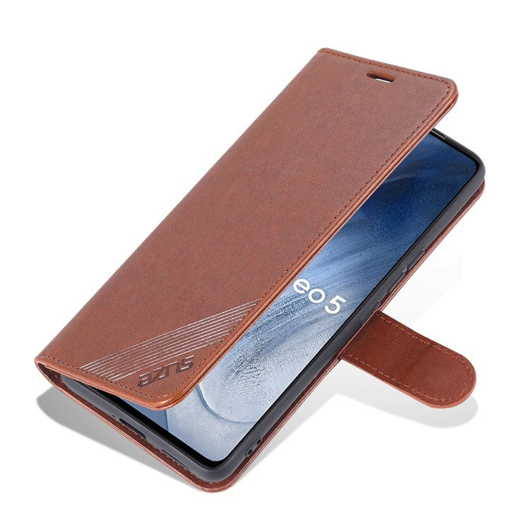 AZNS Textured Leather Case Stand Wallet All-round Protection Phone Cover for vivo iQOO Neo5 - Brown