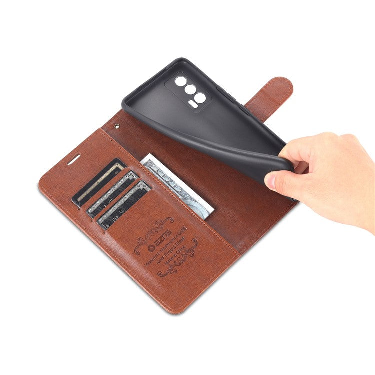 AZNS Textured Leather Case Stand Wallet All-round Protection Phone Cover for vivo iQOO Neo5 - Brown