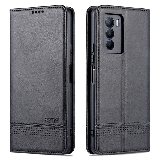 AZNS Wallet Stand Phone Case TPU Interior PU Leather Magnetic Absorption Flip Cover for vivo T1 5G - Black