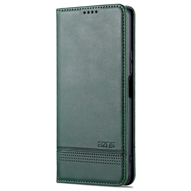 AZNS Wallet Stand Phone Case TPU Interior PU Leather Magnetic Absorption Flip Cover for vivo T1 5G - Blackish Green