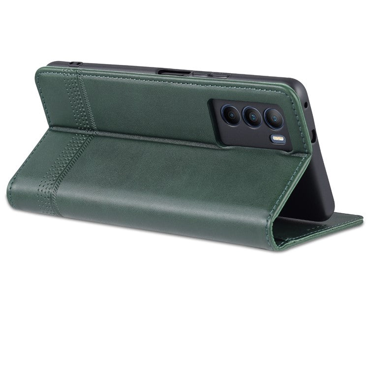 AZNS Wallet Stand Phone Case TPU Interior PU Leather Magnetic Absorption Flip Cover for vivo T1 5G - Blackish Green