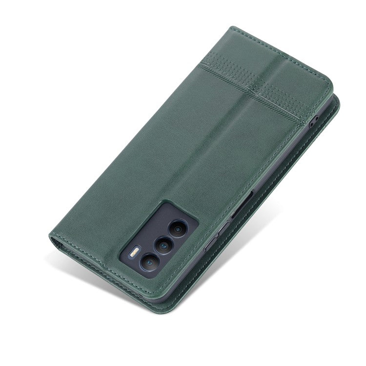 AZNS Wallet Stand Phone Case TPU Interior PU Leather Magnetic Absorption Flip Cover for vivo T1 5G - Blackish Green