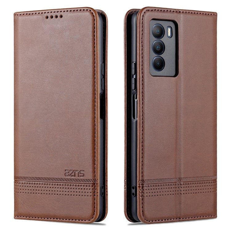 AZNS Wallet Stand Phone Case TPU Interior PU Leather Magnetic Absorption Flip Cover for vivo T1 5G - Coffee