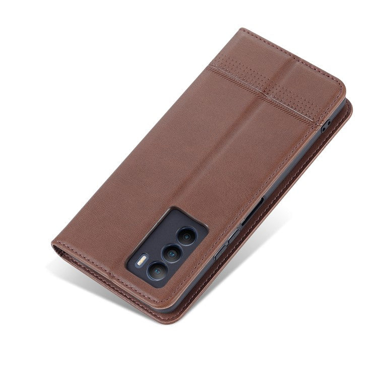 AZNS Wallet Stand Phone Case TPU Interior PU Leather Magnetic Absorption Flip Cover for vivo T1 5G - Coffee