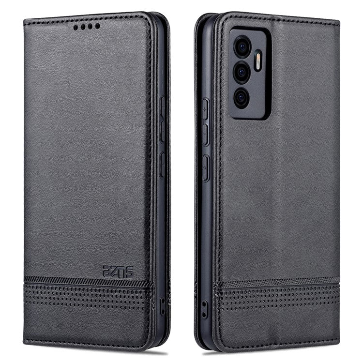 AZNS Book Stand PU Leather Phone Case Magnetic Auto-absorbed Wallet Flip Cover for vivo S10e / V23e 4G - Black