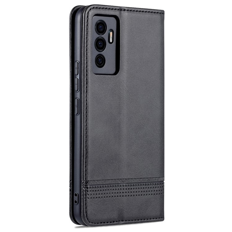 AZNS Book Stand PU Leather Phone Case Magnetic Auto-absorbed Wallet Flip Cover for vivo S10e / V23e 4G - Black