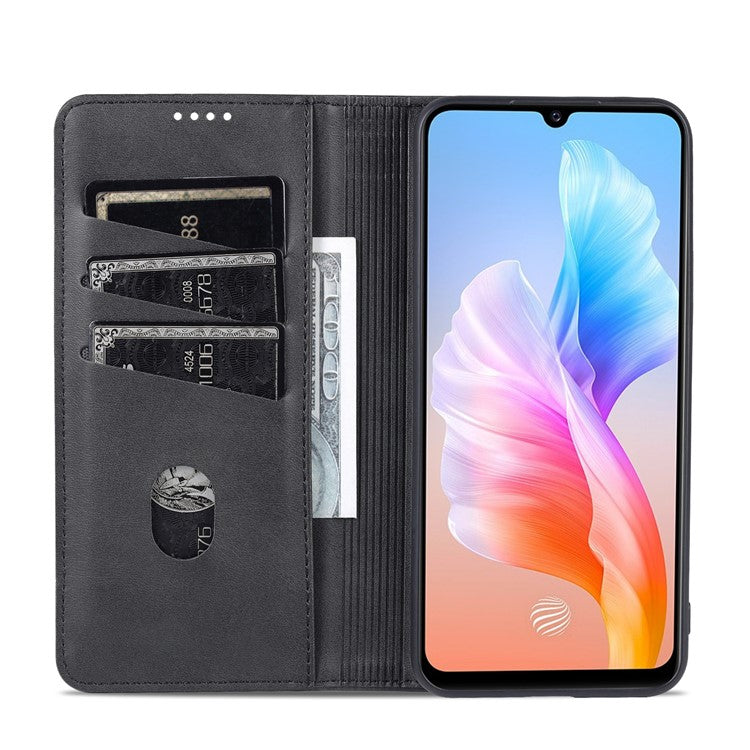 AZNS Book Stand PU Leather Phone Case Magnetic Auto-absorbed Wallet Flip Cover for vivo S10e / V23e 4G - Black
