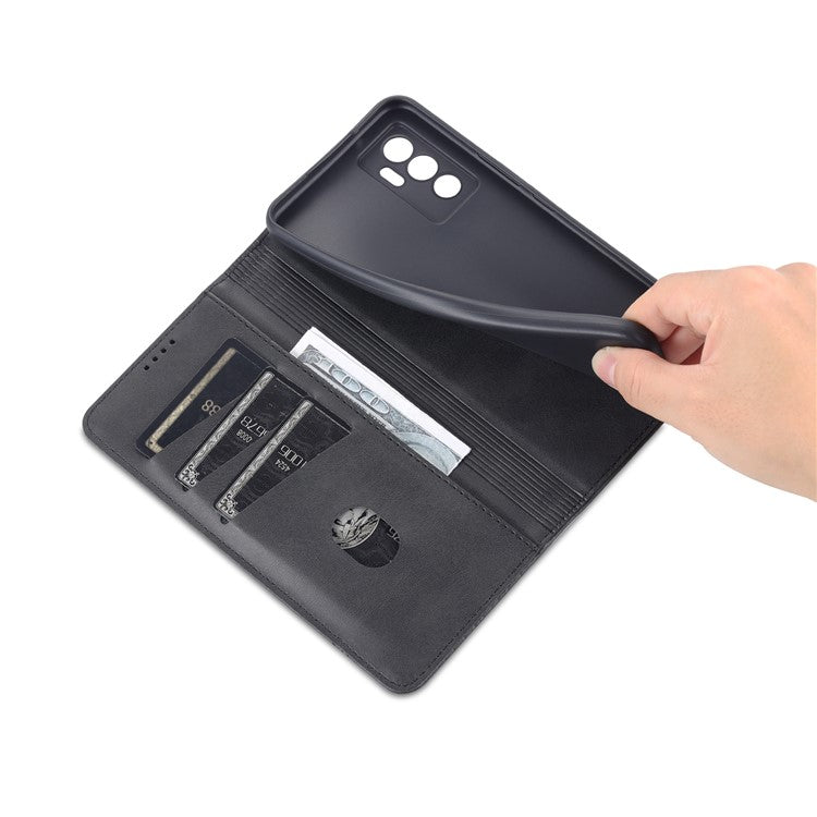 AZNS Book Stand PU Leather Phone Case Magnetic Auto-absorbed Wallet Flip Cover for vivo S10e / V23e 4G - Black