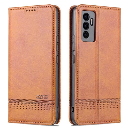 AZNS Book Stand PU Leather Phone Case Magnetic Auto-absorbed Wallet Flip Cover for vivo S10e / V23e 4G - Brown