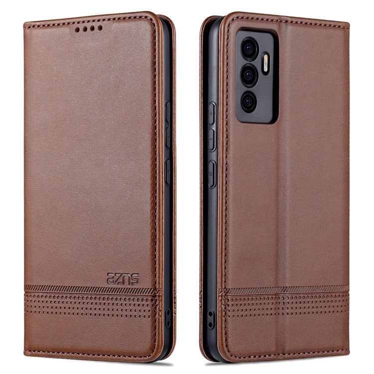 AZNS Book Stand PU Leather Phone Case Magnetic Auto-absorbed Wallet Flip Cover for vivo S10e / V23e 4G - Coffee