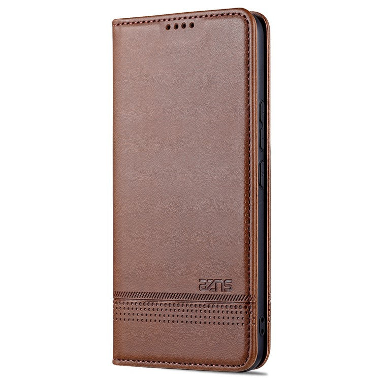 AZNS Book Stand PU Leather Phone Case Magnetic Auto-absorbed Wallet Flip Cover for vivo S10e / V23e 4G - Coffee