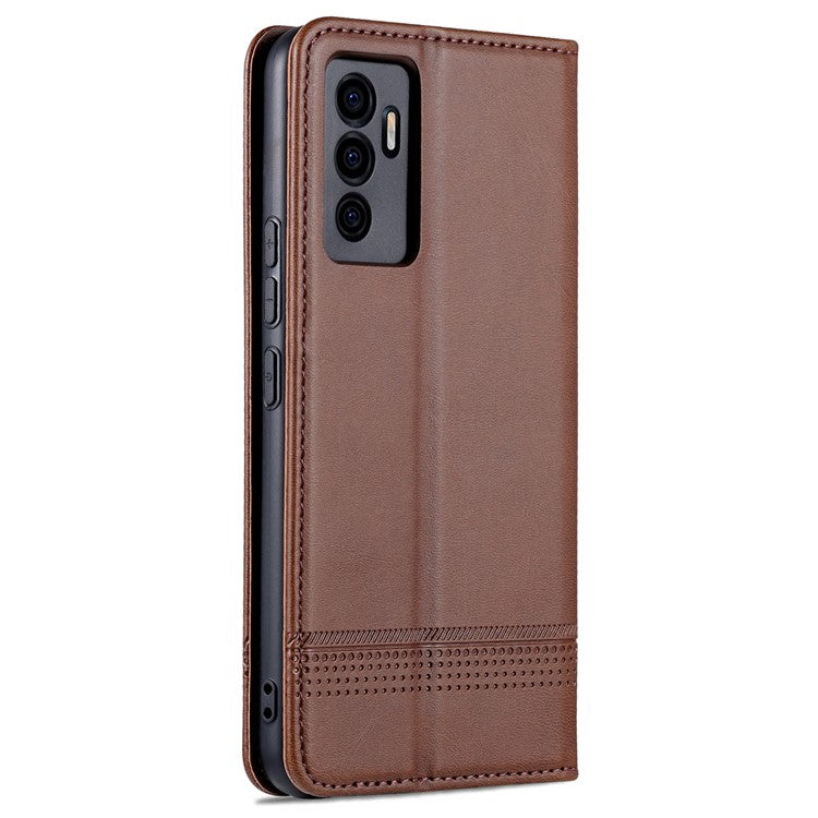 AZNS Book Stand PU Leather Phone Case Magnetic Auto-absorbed Wallet Flip Cover for vivo S10e / V23e 4G - Coffee