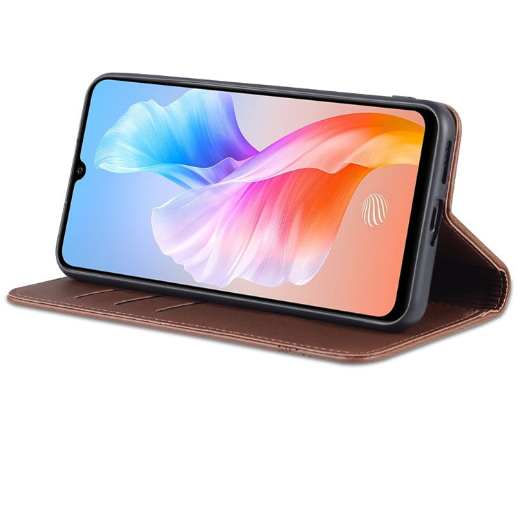 AZNS Book Stand PU Leather Phone Case Magnetic Auto-absorbed Wallet Flip Cover for vivo S10e / V23e 4G - Coffee