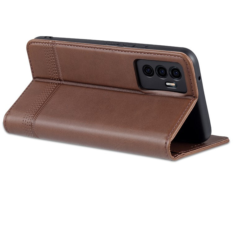 AZNS Book Stand PU Leather Phone Case Magnetic Auto-absorbed Wallet Flip Cover for vivo S10e / V23e 4G - Coffee