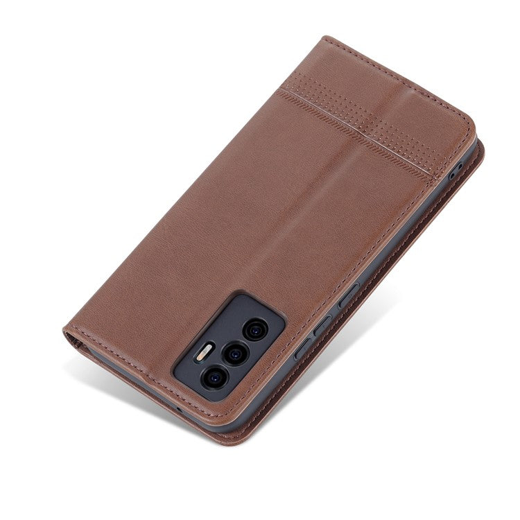 AZNS Book Stand PU Leather Phone Case Magnetic Auto-absorbed Wallet Flip Cover for vivo S10e / V23e 4G - Coffee