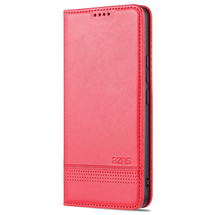 AZNS Book Stand PU Leather Phone Case Magnetic Auto-absorbed Wallet Flip Cover for vivo S10e / V23e 4G - Red
