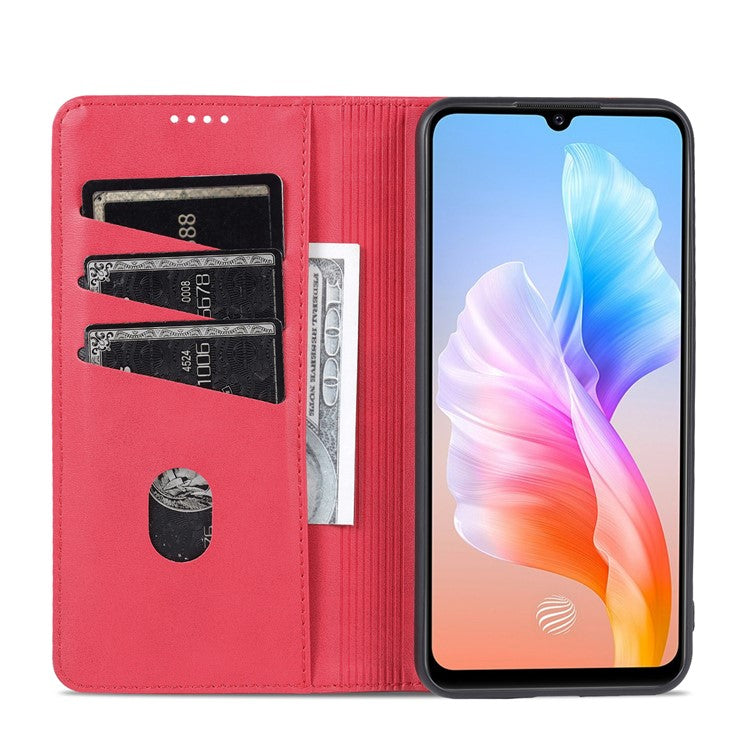 AZNS Book Stand PU Leather Phone Case Magnetic Auto-absorbed Wallet Flip Cover for vivo S10e / V23e 4G - Red