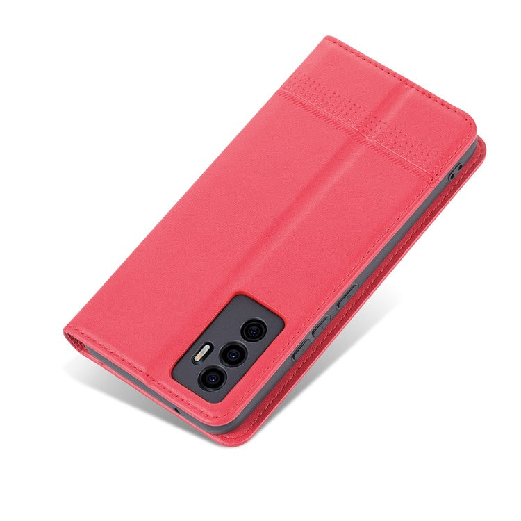 AZNS Book Stand PU Leather Phone Case Magnetic Auto-absorbed Wallet Flip Cover for vivo S10e / V23e 4G - Red