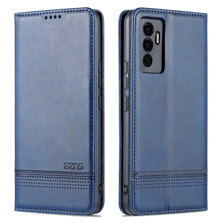 AZNS Book Stand PU Leather Phone Case Magnetic Auto-absorbed Wallet Flip Cover for vivo S10e / V23e 4G - Dark Blue