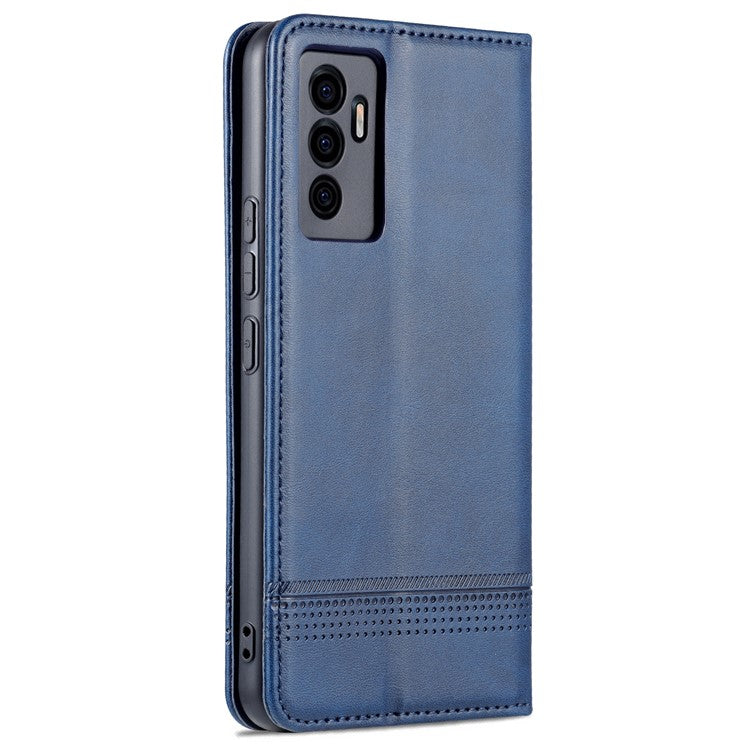 AZNS Book Stand PU Leather Phone Case Magnetic Auto-absorbed Wallet Flip Cover for vivo S10e / V23e 4G - Dark Blue