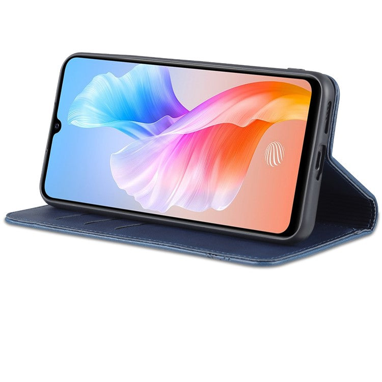 AZNS Book Stand PU Leather Phone Case Magnetic Auto-absorbed Wallet Flip Cover for vivo S10e / V23e 4G - Dark Blue