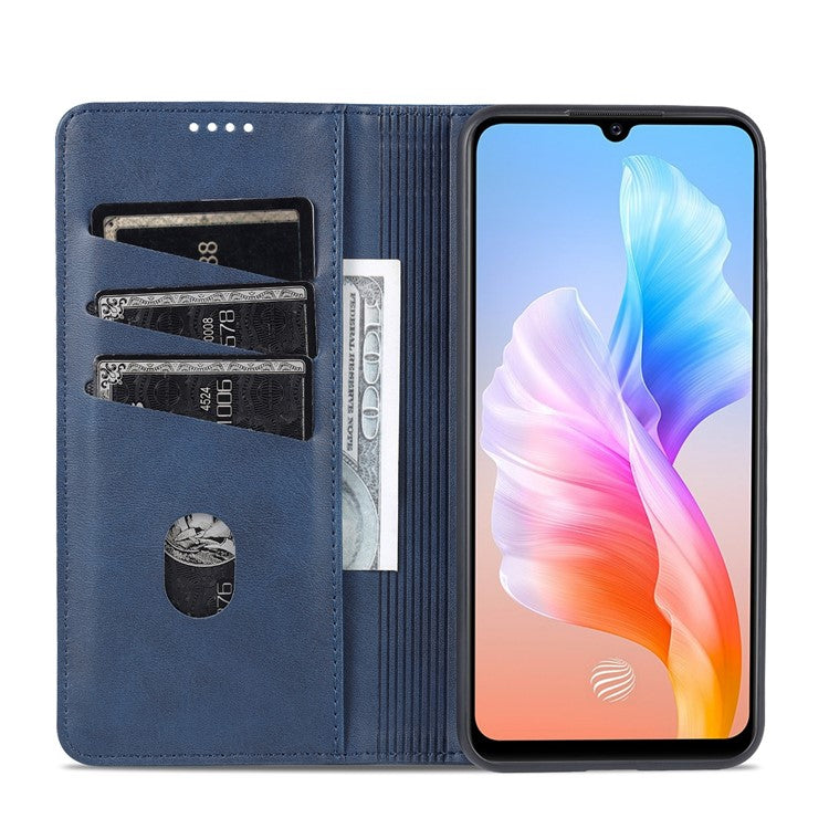 AZNS Book Stand PU Leather Phone Case Magnetic Auto-absorbed Wallet Flip Cover for vivo S10e / V23e 4G - Dark Blue