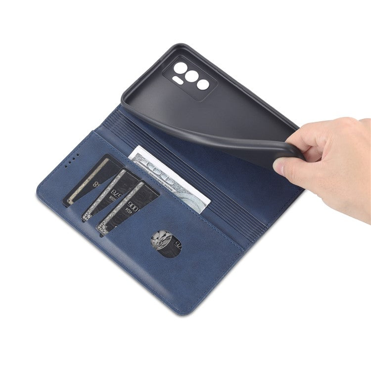 AZNS Book Stand PU Leather Phone Case Magnetic Auto-absorbed Wallet Flip Cover for vivo S10e / V23e 4G - Dark Blue