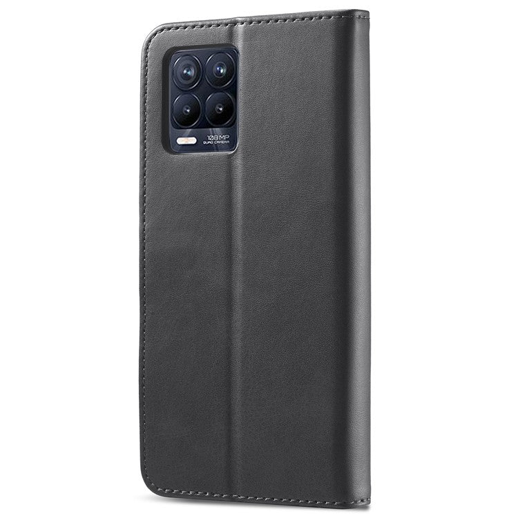 LC.IMEEKE PU Leather Flip Folio Stand Case Shockproof Wallet Phone Case Cover for Realme 8i/Narzo 50 4G - Black