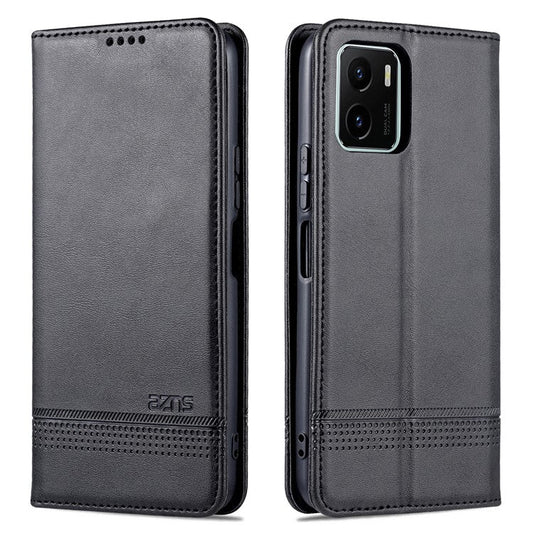 AZNS Magnetic Absorption PU Leather Flip Cover Stand Protective Wallet Phone Case for vivo Y15s / Y15a - Black