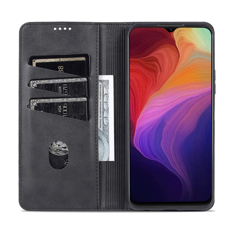 AZNS Magnetic Absorption PU Leather Flip Cover Stand Protective Wallet Phone Case for vivo Y15s / Y15a - Black