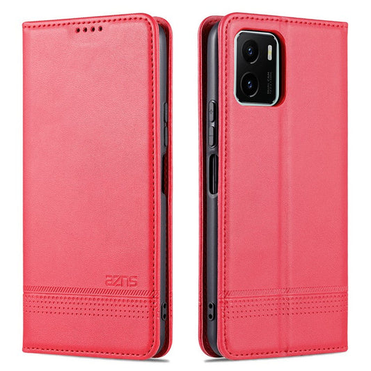 AZNS Magnetic Absorption PU Leather Flip Cover Stand Protective Wallet Phone Case for vivo Y15s / Y15a - Red