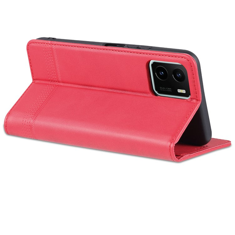 AZNS Magnetic Absorption PU Leather Flip Cover Stand Protective Wallet Phone Case for vivo Y15s / Y15a - Red